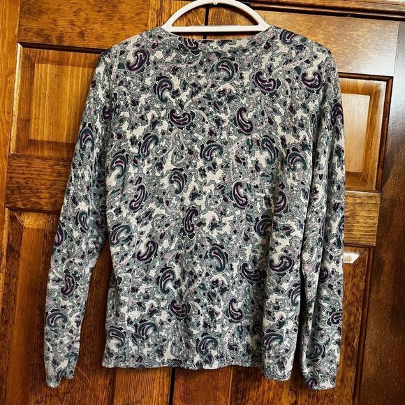 Talbots Sweater Long Sleeve Paisley Brushed Cotton Knit Sweater Petite Large EUC - Picture 4 of 11